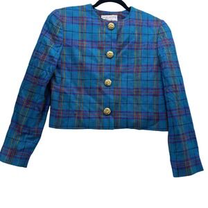 NWT Doncaster Women's 6 Plaid Cropped Blazer Multi Color Jacket Vintage Style